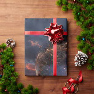 Surrealistische reflektierende Kugel mit Sternen Geschenkpapier