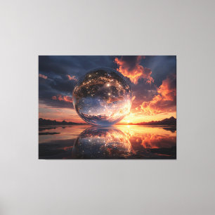 Surrealistische reflektierende Kugel mit Sternen Leinwanddruck