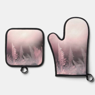 Surrealistische rosa Landschaft Ofenhandschuh & Topflappen-Set