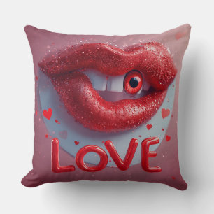 Surrealistische rote Lippen mit Auge und Liebe-Ins Kissen