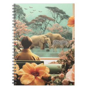 Surrealistische Safari-Szene mit Elefanten Zebras Notizblock