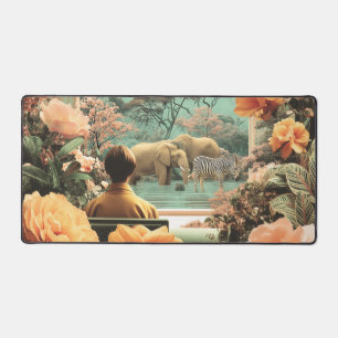 Surrealistische Safari-Szene mit Elefanten Zebras Schreibtischunterlage