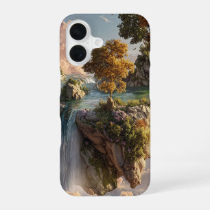 Surrealistische schwebende Klippen mit Wasserfälle iPhone 16 Hülle