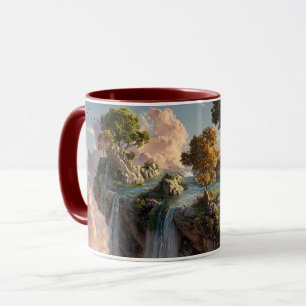 Surrealistische schwebende Klippen mit Wasserfälle Tasse