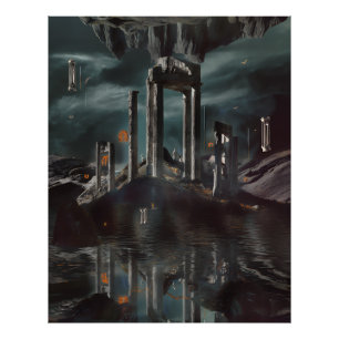 Surrealistische schwimmende Ruinen Obsidianpool Fotodruck