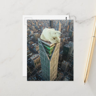 Surrealistische Szene mit Eisbär-Wolkenkratzer Postkarte