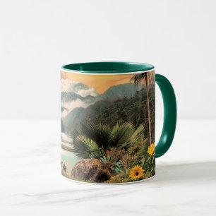 Surrealistische Tropische Tal Mit Palmen Tasse