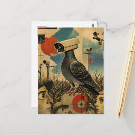 surrealistische Überwachungskamera Tauben im Mais Postkarte