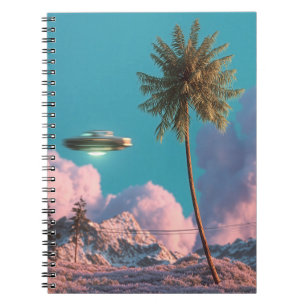 Surrealistische UFO- und Palmenberg-Szene Notizblock