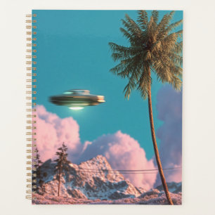 Surrealistische UFO- und Palmenberg-Szene Planer