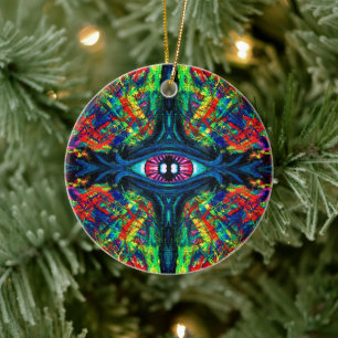 Surrealistische verdrehte trippige Augen-Visionär- Keramikornament