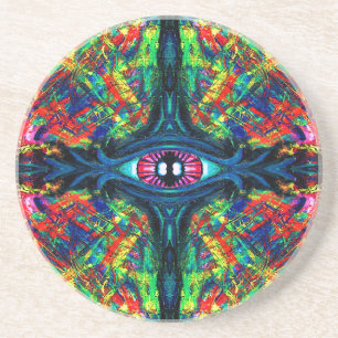 Surrealistische verdrehte trippige Augen-Visionär- Sandstein Untersetzer