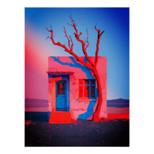 Surrealistische Wüstenhaus-Wandkunst – Minimalisti Poster