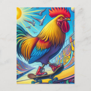 Surrealistischer, bunter und lustiger Skateboardin Postkarte