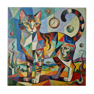 Surrealistischer kubistischer Katzenkunststil Fliese