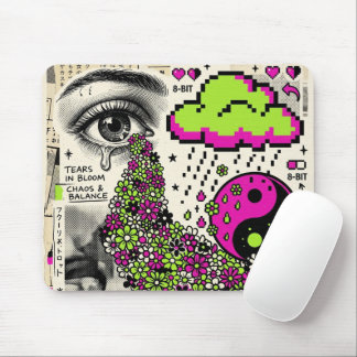 Surrealistisches Auge weinende Blumen Pixel-Art Mousepad