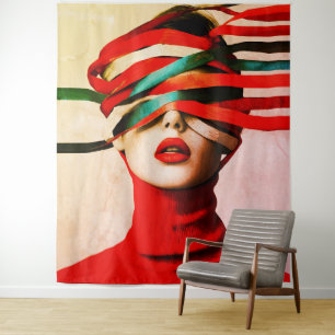 Surrealistisches Band Moderne Minimalistische Frau Wandteppich