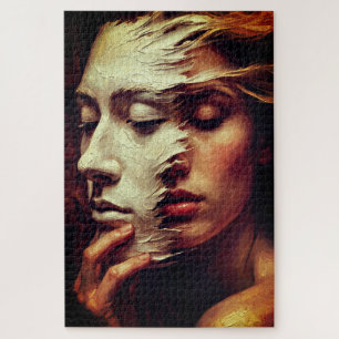 Surrealistisches Frauenporträt mit bemalter Maske