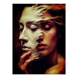 Surrealistisches Frauenporträt mit bemalter Maske Poster
