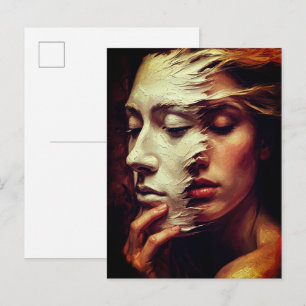 Surrealistisches Frauenporträt mit bemalter Maske Postkarte