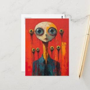 Surrealistisches Gesicht mit mehreren Augen Postkarte