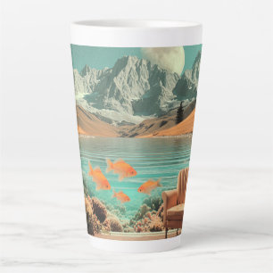 Surrealistisches Interieur mit Fisch und mondbesch Milchtasse