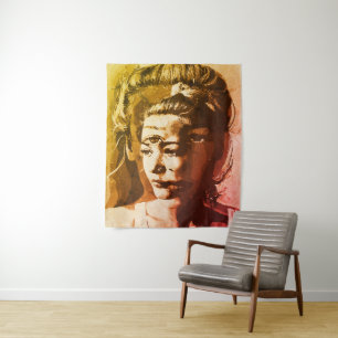 Surrealistisches Mehr-Augen-Porträt – Abstrakt Psy Wandteppich