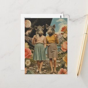 Surrealistisches Paar von Sau-Damen Frühstück-Coll Postkarte