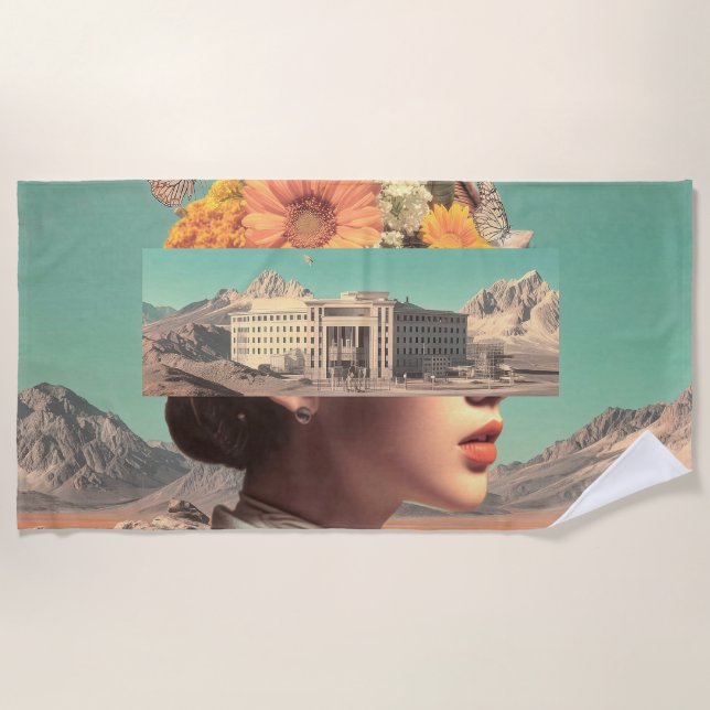 Surrealistisches Porträt mit architektonischer Lan Strandtuch (Vorderseite)
