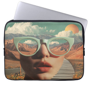 Surrealistisches Porträt mit Brille, die Wüste wid Laptopschutzhülle