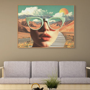 Surrealistisches Porträt mit Brille, die Wüste wid Poster
