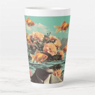 Surrealistisches Porträt mit Goldfischblumen und O Milchtasse