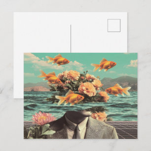 Surrealistisches Porträt mit Goldfischblumen und O Postkarte