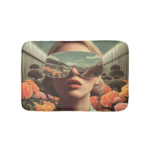 Surrealistisches Porträt mit Sonnenbrille, die ein Badematte