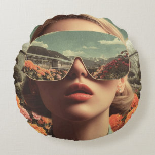 Surrealistisches Porträt mit Sonnenbrille, die ein Rundes Kissen