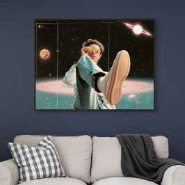 Surrealistisches Porträt mit Weltraumhintergrund u Poster