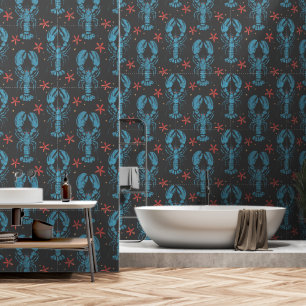 Surrealistisches Tierdesign mit blauem Hummer-Must Tapete