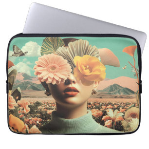 Surrealistisches weibliches Porträt mit Blumen, di Laptopschutzhülle