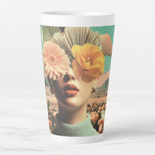 Surrealistisches weibliches Porträt mit Blumen, di Milchtasse