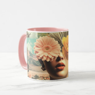 Surrealistisches weibliches Porträt mit Blumen, di Tasse