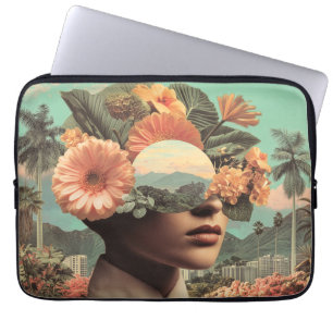 Surrealistisches weibliches Porträt mit floralen E Laptopschutzhülle