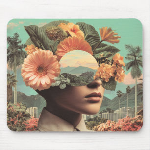 Surrealistisches weibliches Porträt mit floralen E Mousepad