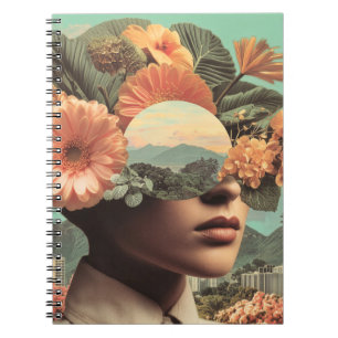 Surrealistisches weibliches Porträt mit floralen E Notizblock