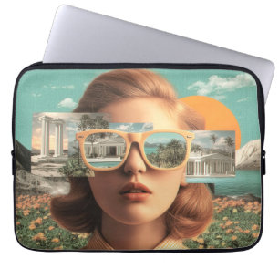 Surrealistisches weibliches Porträt mit retro Sonn Laptopschutzhülle