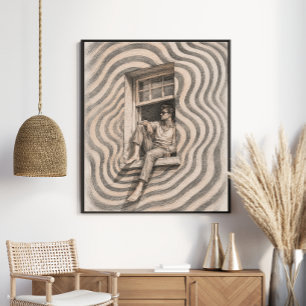 Surrealistisches wellenförmiges Fensterporträt T Poster