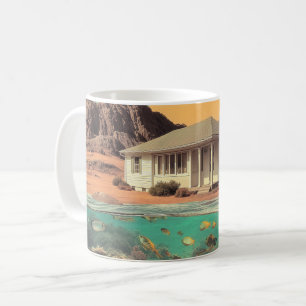 Surrealistisches Wüstenhaus mit Unterwasser-Riff Kaffeetasse