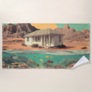 Surrealistisches Wüstenhaus mit Unterwasser-Riff Strandtuch