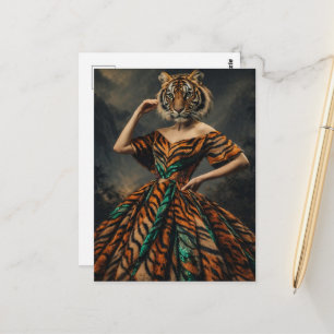 Surrrealer Tiger im Kleid Fantasy Mode Postkarte