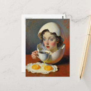 Surrrealistische Frühstücksfrau in einem aufgebroc Postkarte