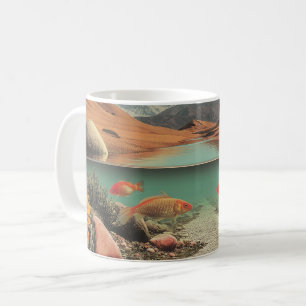 Surrrealistische Wüste und See mit Goldfischen Kaffeetasse